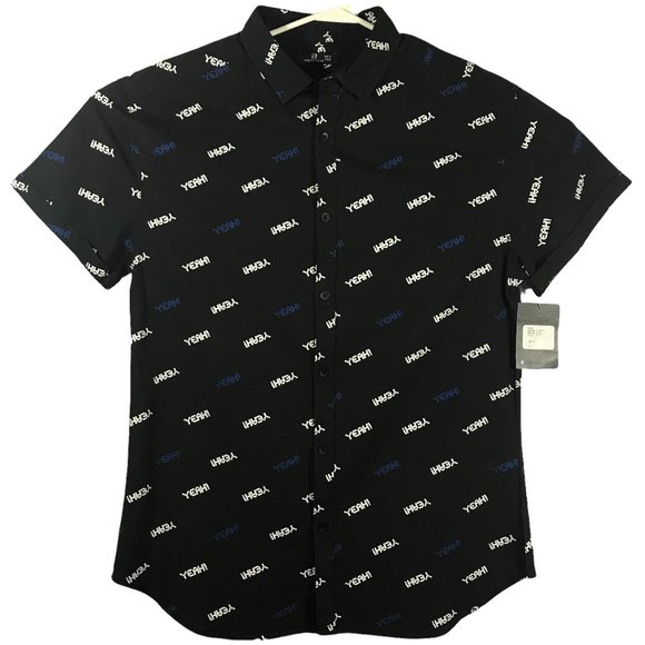 Industhree Other - Industhree Yeah! Short Sleeve Button Down Mens Shirt Black Size XL